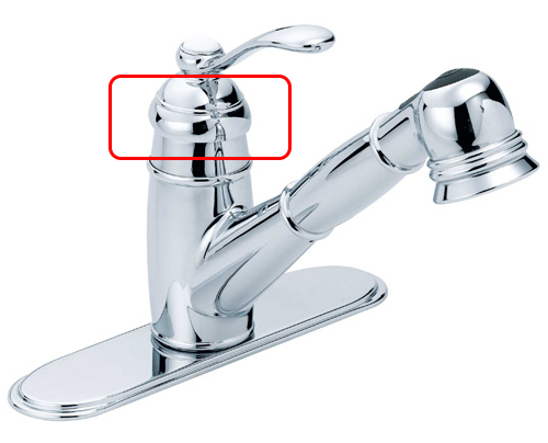 If your faucet is leaking near the handle, you must tighten the lock nut that holds the cartridge in place.