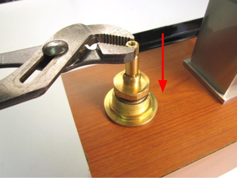 To install the new cartridge, sit the cartridge into the faucet body.