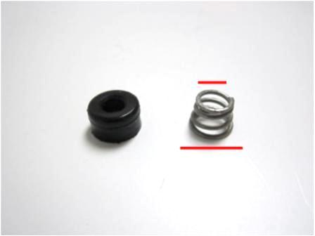  Install the new seats and springs. To do so, insert the spring into the faucet body. The larger end of the spring goes in first.