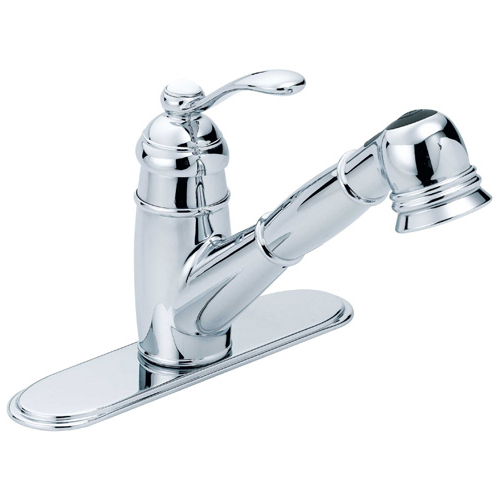 Pull-out kitchen faucets have a spout hub that allows the spout to swivel from side to side. If the spout hub has become loose, the faucet may need to be replaced.